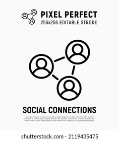 Social connections, social network. Thin line icon. Pixel perfect, editable stroke. Vector illustration.