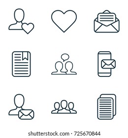 Social Contact Icons Set. Collection Of Note Page, Conversation, Society And Other Social Contact Icon Elements. Also Includes Symbols Such As Open, Mailing, Letter.