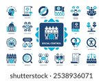 Social Control icon set. Sanctions, Norms, Sociology, Social Order, Morality, Socialization, Regulation, Law. Duotone color solid icons