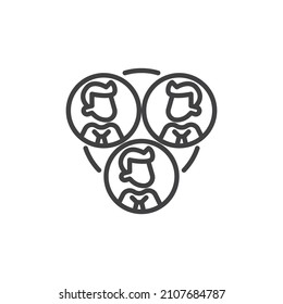 Social cooperation line icon. linear style sign for mobile concept and web design. Collaboration outline vector icon. Symbol, logo illustration. Vector graphics