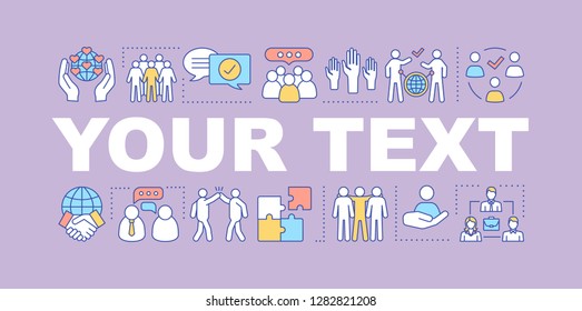 Social corporate responsibility word concepts banner. Your text here. Isolated lettering typography with linear icons. Colleagues. Workplace relationships. Corporate environment. Vector illustration