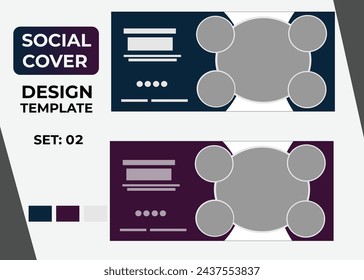 Social Cover Design-Vorlage mit drei Farben. Runde für Raum der Foto-Collage. Werbebanner mit horizontalem Layout.Grün und lila Hintergrund.