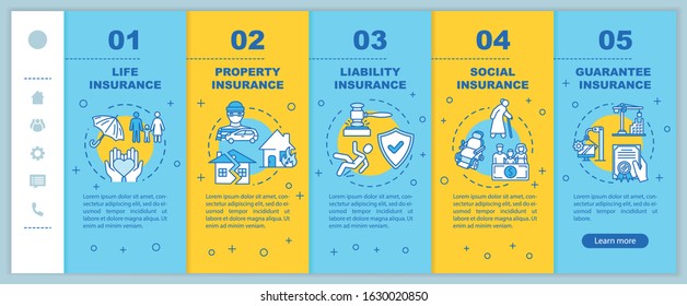 Social coverage onboarding vector template. Property protection from theft. Legal business. Responsive mobile website with icons. Webpage walkthrough step screens. RGB color concept