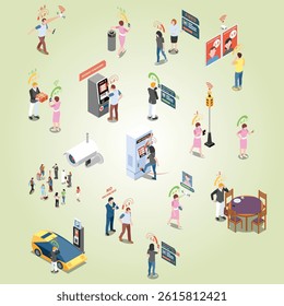 Social credit score system isometric scheme set privacy scoring security object emblem icon cyber