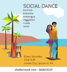 Social dance Party Flyer with pair on the beach