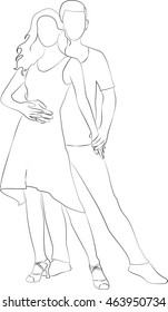 Social dances. The contour of the dancing couples.