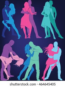 Social dances. A set of silhouettes of a dancing couple.