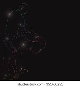 Social dancing. Diode tape. The contour of the dancing couples.