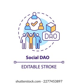 Social DAO concept icon. Community. Decentralized autonomous organizations type abstract idea thin line illustration. Isolated outline drawing. Editable stroke. Arial, Myriad Pro-Bold fonts used svg