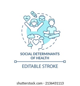 Social determinants of health turquoise concept icon. Medicine macro trends abstract idea thin line illustration. Isolated outline drawing. Editable stroke. Arial, Myriad Pro-Bold fonts used