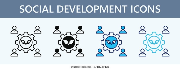 Conjunto de iconos de desarrollo social Colección de estilo múltiple