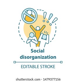 Social disorganization concept icon. Behavioral problems thin line illustration. Crimes against humanity, discrimination. Social conflicts & bullying. Vector isolated outline drawing. Editable stroke