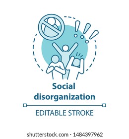 Social disorganization concept icon. Behavioral problems thin line illustration. Crimes against humanity, discrimination. Social conflicts and bullying. Vector isolated outline drawing. Editable stroke