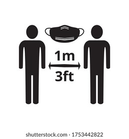 Social distance, 1 meter or 3 feet, please wears mask, Coronavirus