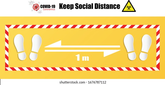 Social Distance 1 meter for prevention of spreading the infection in Covid-19 Outbreak. Vector illustration of 2 people icon with 1 meter distance concept and stop spreading bacteria icon.