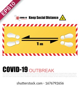 Social Distance 1 meter for prevention of spreading the infection in Covid-19 Outbreak. Vector illustration of 2 people icon with 1 meter distance concept and stop spreading bacteria icon.