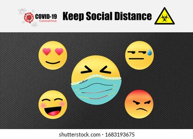 Social Distance 1 meter for prevention of spreading the infection in Covid-19 Outbreak. Vector illustration of 2 social media emoji icon with 1 meter distance concept and stop spreading bacteria icon.