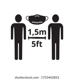 Social distance, 1.5 meter or 5 feet, please wears mask, Coronavirus