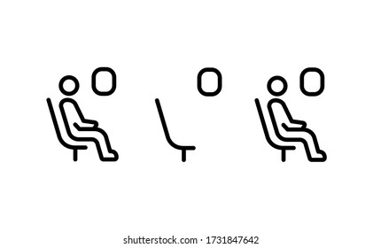 Social distance in airplane. Save flights. Keep a safe simple thin line icon vector illustration.