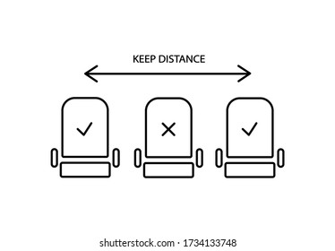 Social distance in airplane simple thin line icon vector illustration