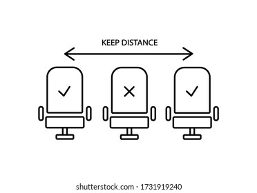 Social distance in airport simple thin line icon vector illustration