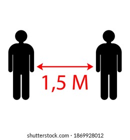 Social distance: The arrow shows the distance between people 1.5 meters. Vector illustration. Vector icon.
