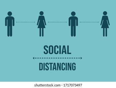 Social Distance Banner With Person Man And Woman, Vector Illustration