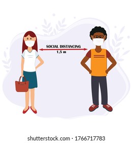 Social distance between people, color vector illustration in flat style, banner, design, decoration