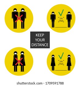 The social distance between people and two people is in a yellow spot. A warning sign.