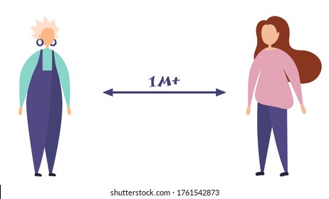 Social distance between people. Vector flat illustration in modern style.