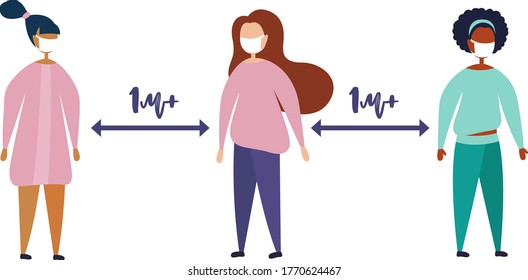 Social distance between people. Vector flat illustration in modern style.