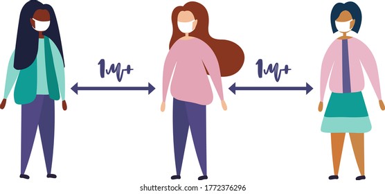 Social distance between people. Vector flat illustration in modern style.