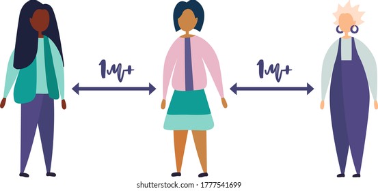 Social distance between people. Vector flat illustration in modern style.
