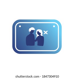 social distance between woman and man in road sign gradient style icon design of new normality medical care and covid 19 virus theme Vector illustration