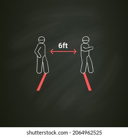 Social Distance Chalk Icon. People Keeping 6 Ft Apart For Covid Infection Prevention. Personal Safety Instruction During Corona Virus Outbreak. Isolated Vector Illustration On Chalkboard