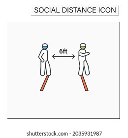 Social Distance Color Icon. People Keeping 6 Ft Apart For Covid Infection Prevention. Concept Of Personal Safety Instruction During Corona Virus Outbreak. Isolated Vector Illustration