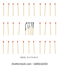Social distance concept for epidemic safety. Covid-19 and Coronavirus. Keep the distance to avoid contagion. Vector illustration isolated on white background.