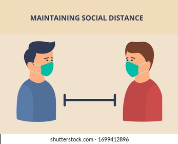 Social Distance Concept Or Physical With Two Men Distancing Space With Modern Flat Style