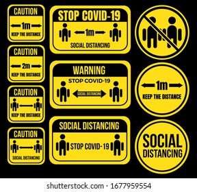 social distance coronavirus covid-19 logo symbol icon sign vector set