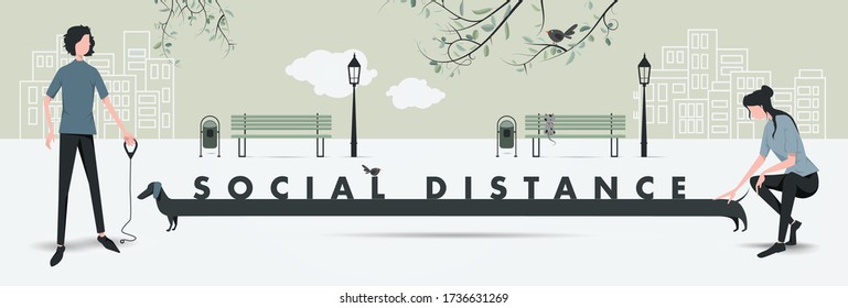 Social Distance. Covid period. Living with a pandemic. Open human relations. Park, street.