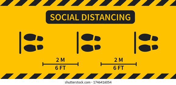 Social distance. 
Footprints determine the standing position to keep the distance of people waiting in public queues.