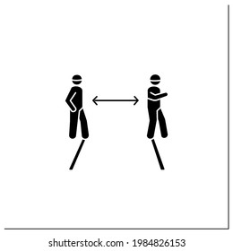 Social Distance Glyph Icon. People Keeping 6 Ft Apart For Covid Infection Prevention. Personal Safety Instruction During Corona Virus Outbreak.Filled Flat Sign. Isolated Silhouette Vector Illustration