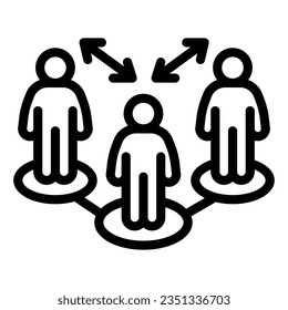 Social distance in group line icon, social distancing concept, Distance limitation between three people sign on white background, avoid gathering keep safe in outline style. Vector.