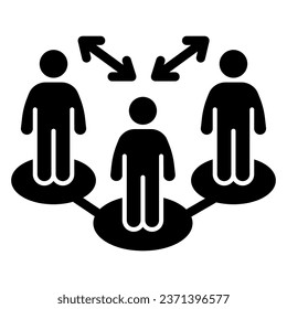 Social distance in group solid icon, social distancing concept, Distance limitation between three people sign on white background, avoid gathering and keep safe icon in glyph style. Vector