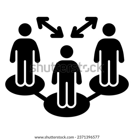 Social distance in group solid icon, social distancing concept, Distance limitation between three people sign on white background, avoid gathering and keep safe icon in glyph style. Vector