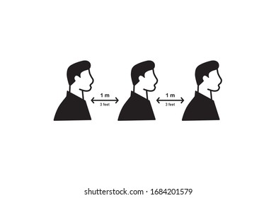 Social distance icon, 1 meter distance due to corona virus,Keep distance sign. Coronovirus epidemic protective equipment. Preventive measures. Steps to protect yourself blue version