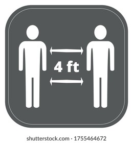 Social distance icon, 4 meter, gray background