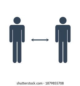 Social distance icon. Black people silhouettes with arrow distance between vector illustration isolated on white