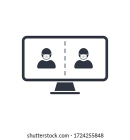 social distance icon on screen widescreen pc monitor. vector symbol