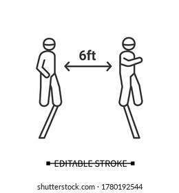 Social Distance Icon. People Keeping 6 Ft Apart For Covid Infection Prevention Line Pictogram. Concept Of Personal Safety Instruction During Corona Virus Outbreak. Editable Stroke Vector Illustration